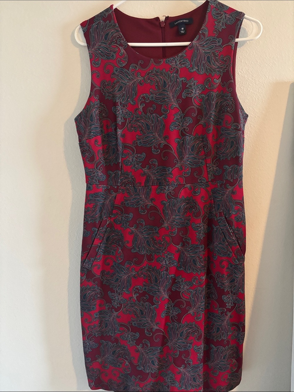Lands' End Burgundy Red Paisley Sheath Dress